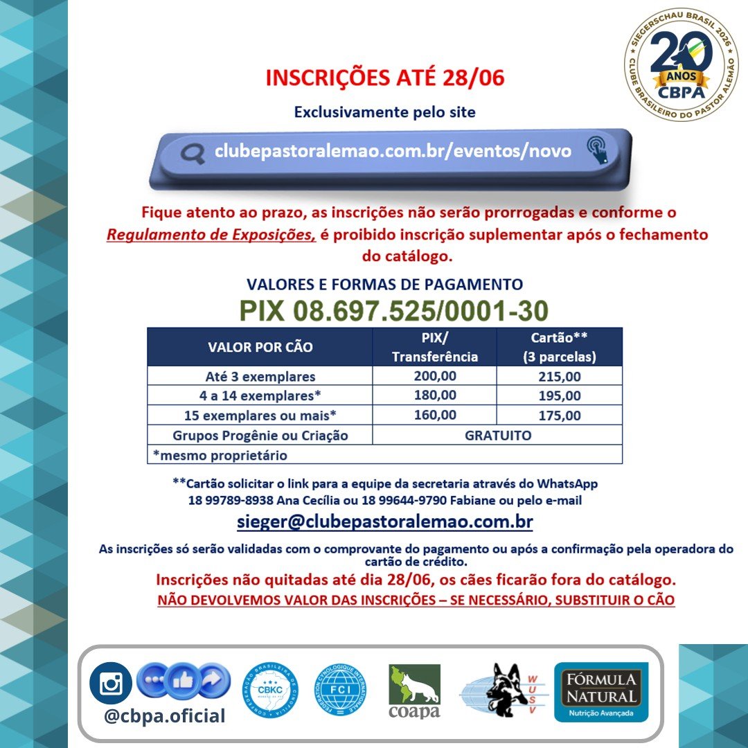 Sieger 206 - Inscrições #SIEGER2026