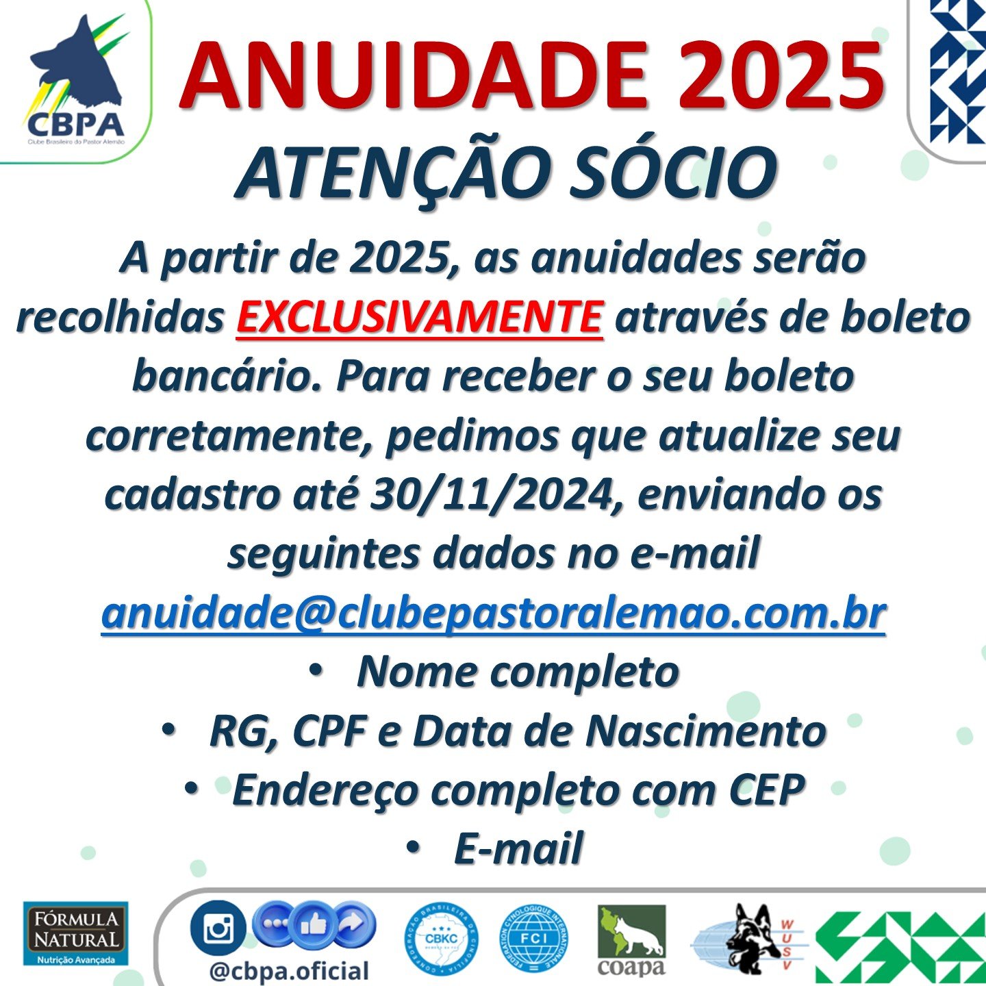 Anuidade via Boleto a partir de 2025