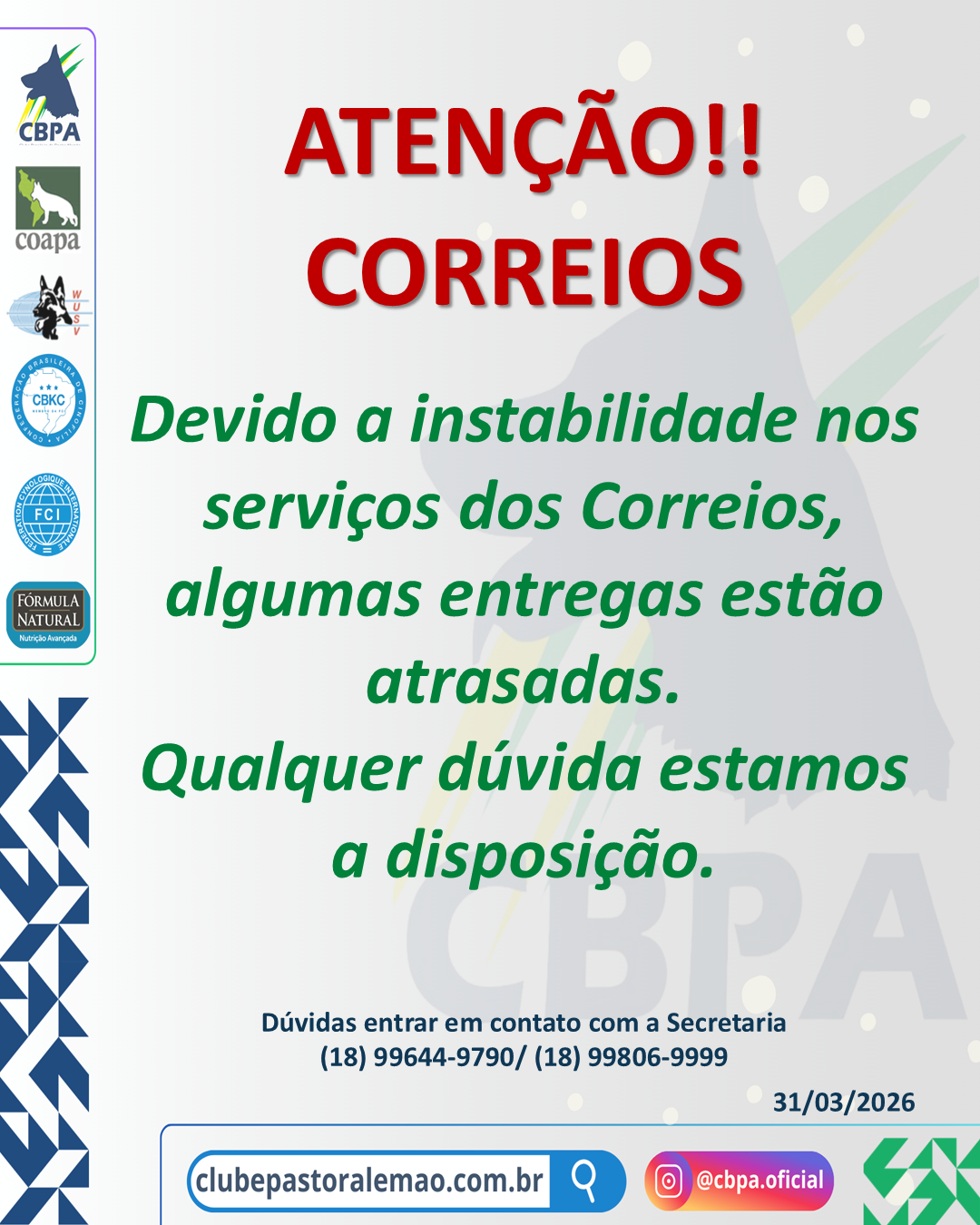 INSTABILIDADE NOS SERVIÇOS DOS CORREIOS